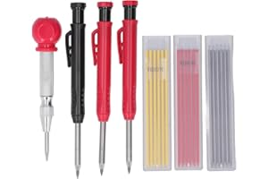 Solid Carpenter Pencil Set with Refills, Deep Hole Mechanical Marker, Long Nosed Center Punch for Woodworking, Bricklaying an