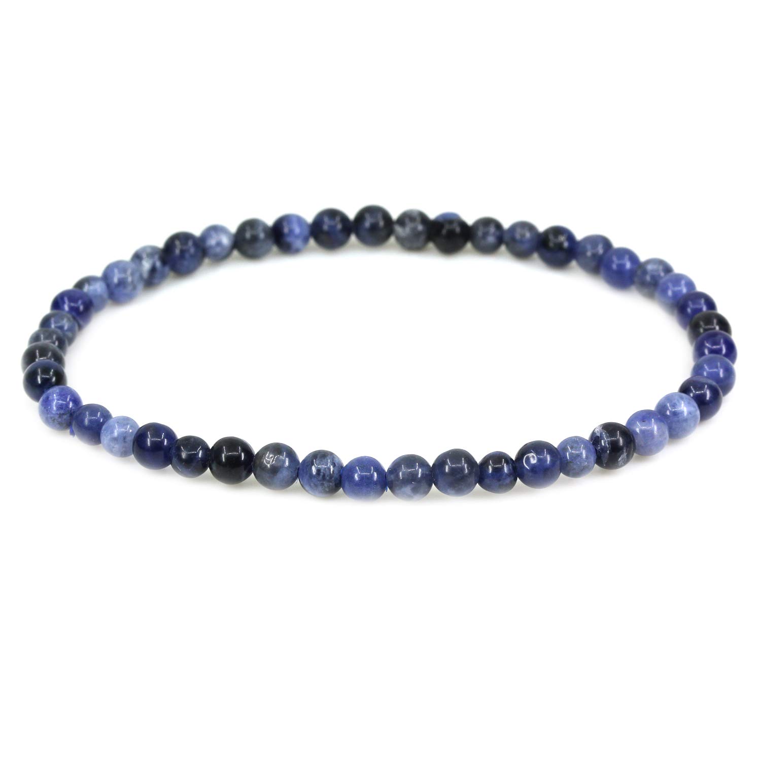 CHENYUE Natural Blue Sodalite 4mm Round Beads Stretch Bracelet 7" Unisex