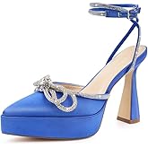 JENN ARDOR Women's Platform Heels Ankle Strap Pumps High Heeled Pointed Toe Stiletto High Heel Sandals Rhinestones Bow Knot Party Prom Dress Pumps Shoes for Women