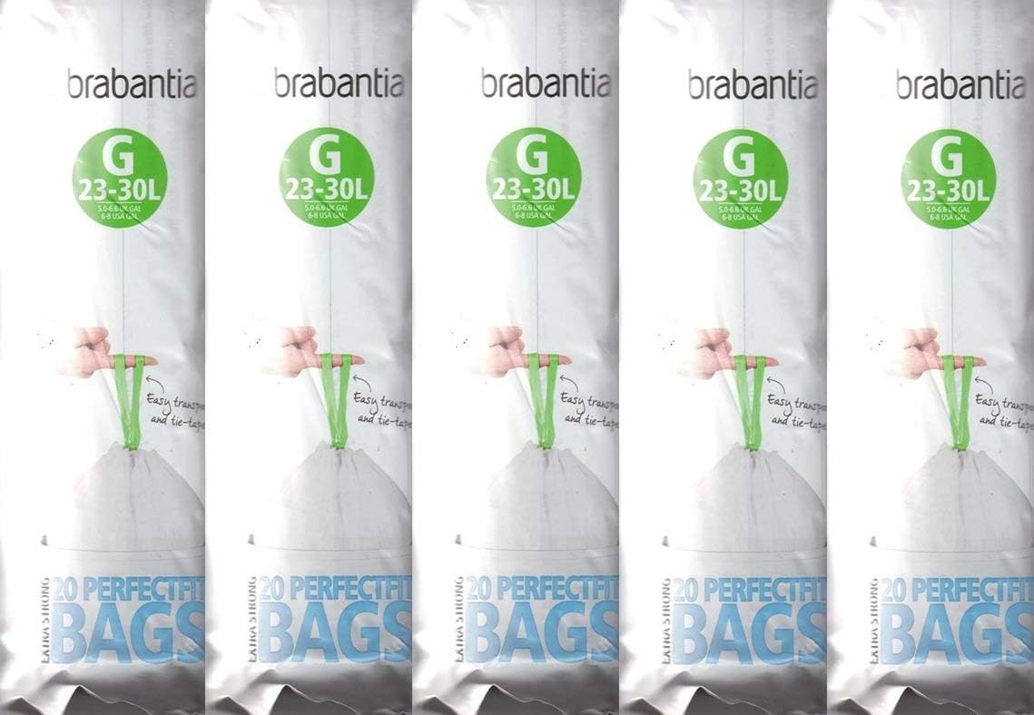 Brabantia Müllbeutel, extra stark, G-Größe, 23–30 Liter, 5 Pack je 20 Stück