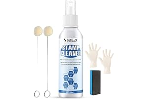 JAOJAO Stamp Cleaner, Rubber Stamp Cleaner with Sponge Gloves Wool Ball Deep Cleaning Gentle Formula No Damage to The Substrate Wide Range of Uses for Stamps Marker and Other Inks, 100ml