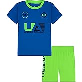 Under Armour Boys' 2-piece Short Sleeve Graphic T-Shirt and Shorts Set, Lightweight & Breathable, Royal Tech Soccer, 2T