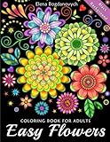 Easy Flowers Coloring Book for Adults: Black Background