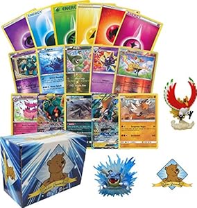 Image of 200 Pokemon Card Lot - 100 Pokemon Cards - Legendary GX Rare - Rares - Foils - 100 Pokemon Energy Cards! Pokemon Figure! Includes Golden Groundhog Storage Box!