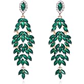 Kercisbeauty Fashion Women Crystal Long Drop Emerald Green Rhinestones Earrings Wedding Bridal Glitter Jewelry Vintage Earrings for Women (Green)