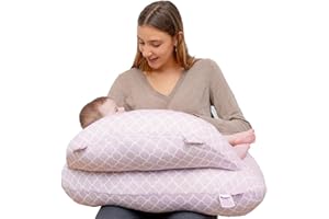 Pharmedoc Nursing Pillow for Breastfeeding - Breast Feeding Pillows with Safety Bumper & Adjustable Waist Strap - Removable Cover, Arabesque - Baby Essentials for Newborn - Full Support for Mom & Baby