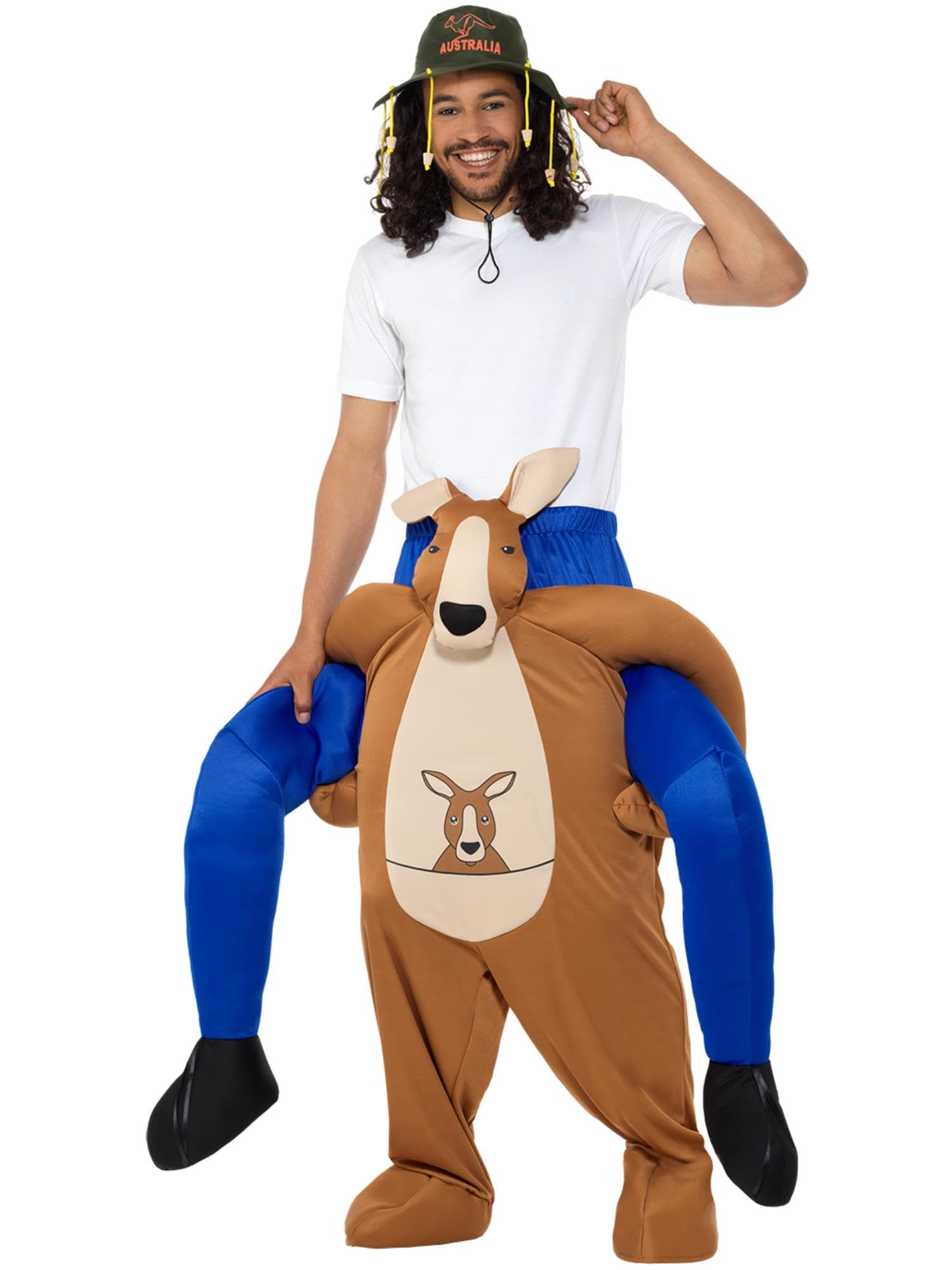Smiffys Piggyback Kangaroo Costume, Brown One Piece Suit with Mock Legs, Funny Fancy Dress, Animal Dress Up Costumes