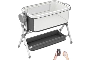 GODMY Electric Rocking Bassinet for Baby, Automatic Baby Bedside Bassinet Cribs 3 Height Adjustable, Smart Baby Bassinets Sleeper on Wheels,Remote Control Rocking Baby Cribs for Newborn with 5-Speed Swing