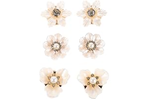 SAFIGLE 3 Pairs Women’S Flower Rhinestone Pearl Cufflinks Set, Decorative Shirt Cufflinks Jewelry for Formal