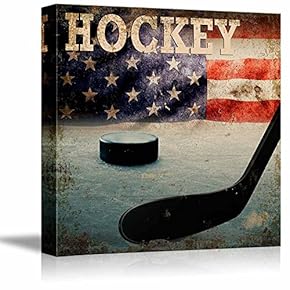 Rustic Hockey Stick and Puck Vintage Wood Grain