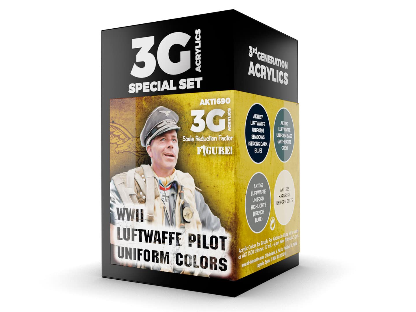 AK Acrylics 3Gen Aircraft Set AK11690 WWII Luftwaffe Uniform Colors 3G (4x17ml)