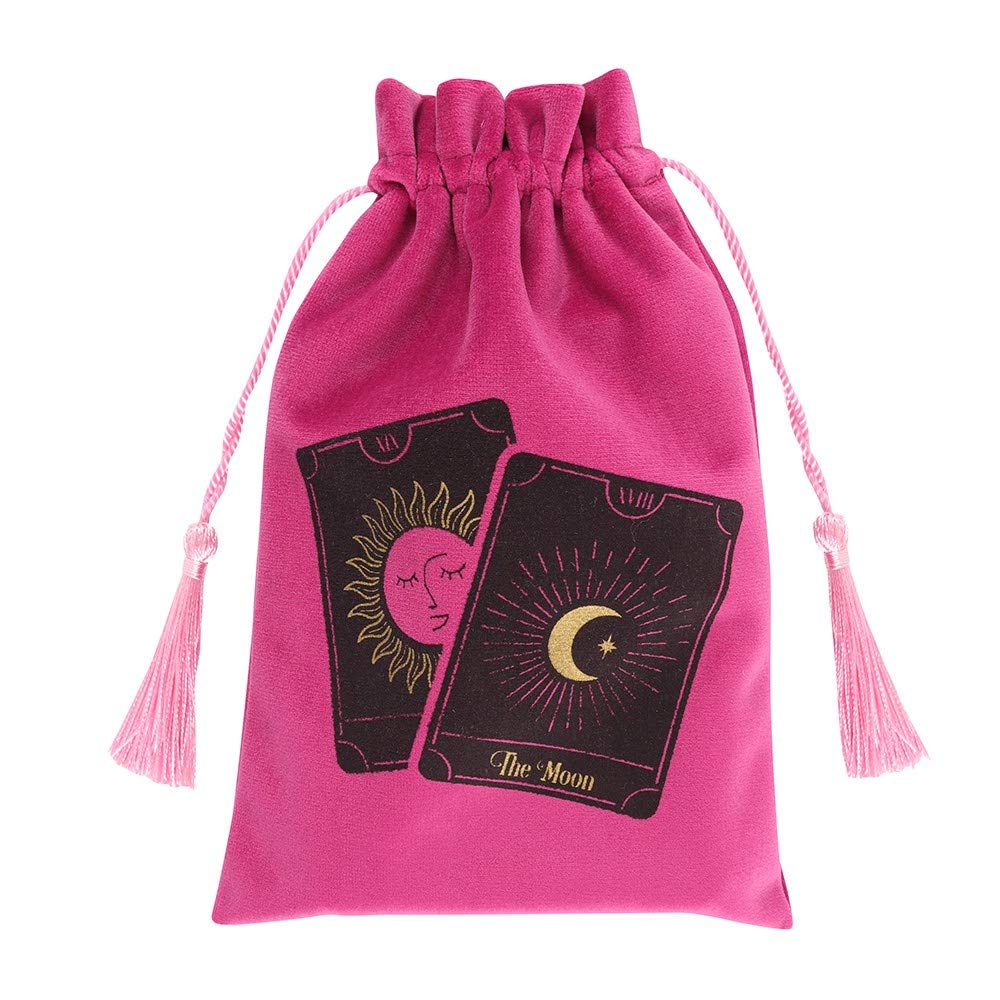 Eye-Catching Pink Tarot Cards Drawstring Pouch -19.5cm x 12cm (1 Pc.) – Premium Fabric & Polyester – Durable & Stylish Pouch Design - Perfect for Everyday Use