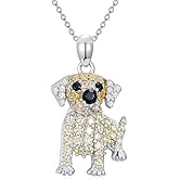 EUSJ Cubic Zirconia Dog Pendant Necklace 925 Sterling Silver with Colored Gems Animal Pendant for Women Pet Lovers