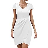 Missufe Women's Short Sleeve Sweetheart Ruched Fitted Wrap Mini Summer Party Formal Dress