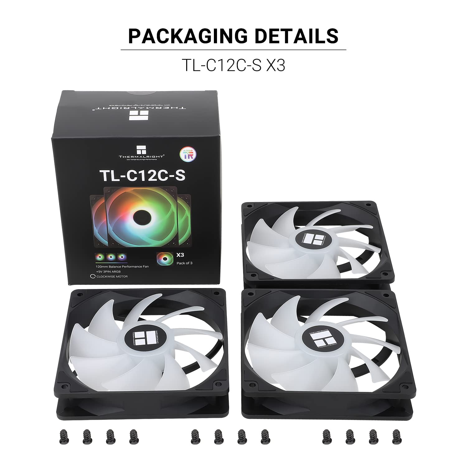 Thermalright TL-C12C-S X3 CPU Fan 120mm ARGB Case Cooler Fan, 4pin PWM Silent Computer with S-FDB Bearing Included, up to 1550RPM Cooling Fan（3 Quantities）