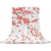 Singingin Ultra Soft Flannel Fleece Bed Blanket Cherry Blossom Throw Blanket All Season Warm Fuzzy Light Weight Cozy Plush Blankets for Living Room/Bedroom 50x60in