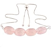 Natural Rose Quartz Bar Bracelet, Faceted Oval Beads Gemstone, Adjustable Slider Chain, Energy Healing Crystals, Birthday, Gift for Her, Gemstone Jewelry for Women 10-inch AAA+ Quality (rose-quartz)