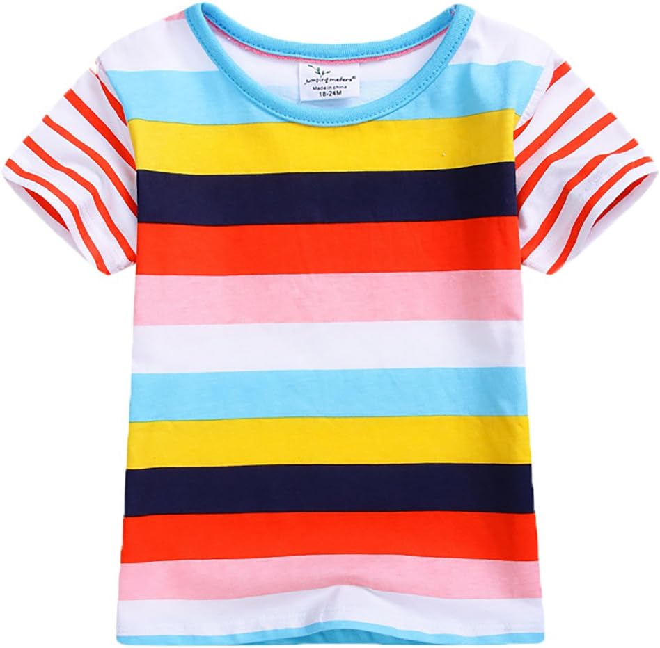 Captain Meow Baby Boy Short Sleeves Rainbow Stripe Tee 1-6T