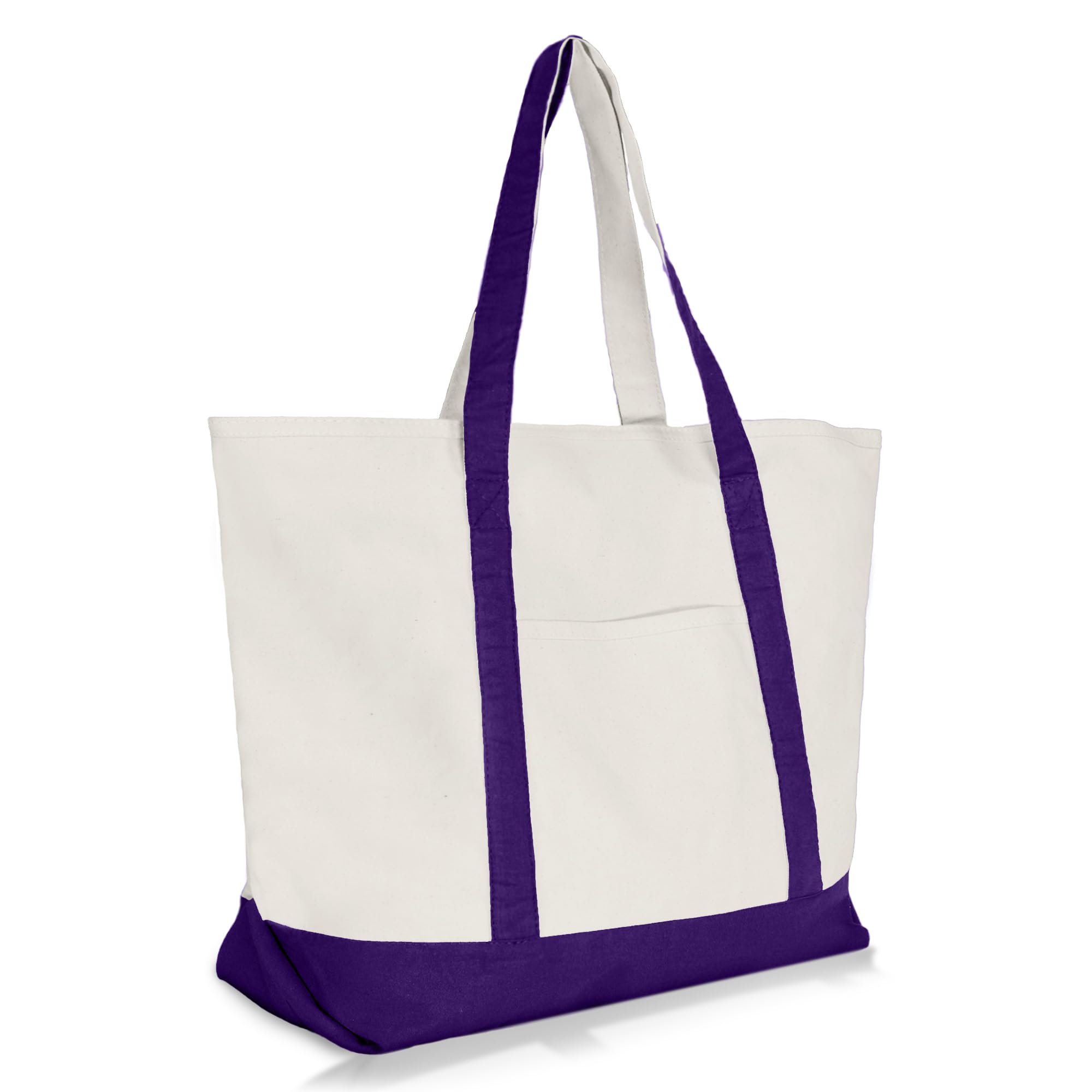 22" Heavy Duty Cotton Canvas Tote Bag (Zippered), Purple, XL