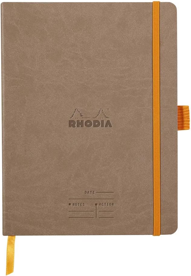 RHODIA 117784C, Taupe Meeting Soft Notebook, A5+, Pre-Printed Date/Notes/Action, 160 Detachable Pages
