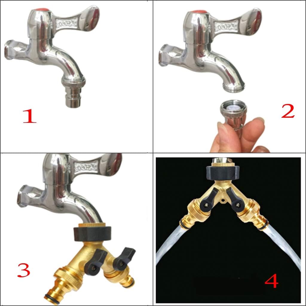 JZK Brass 2 Way Tap Connector Double Tap Adapter Garden Tap Adaptor with Individual On/Off Valves for Home Kitchen Garden Outdoor - Image 5