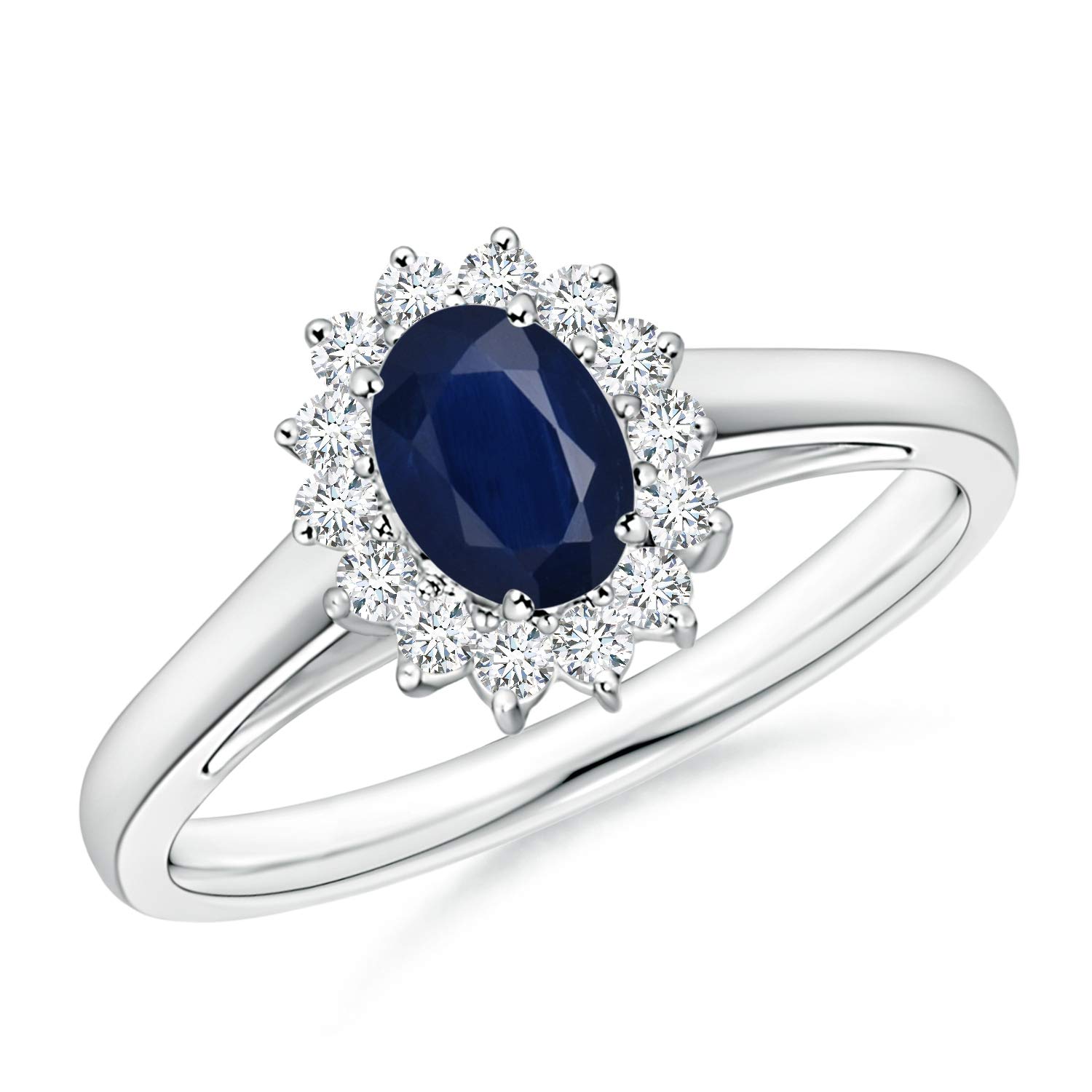 Buy Princess Diana Inspired Blue Sapphire Ring with Diamond Halo in