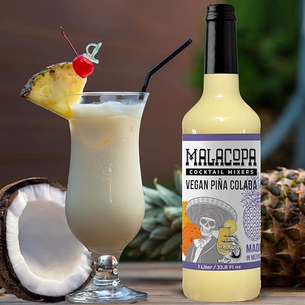 MALACOPA MIXERS VEGAN PIÑA COLADA COCKTAIL MIXERS 1 LITER – NON ALCOHOLIC DRINK, NATURAL AND FRESH INGREDIENTS, ALCOHOL FREE BEVERAGE, IDEAL FOR MOCKTAILS, MARGARITA AND WHISKEY