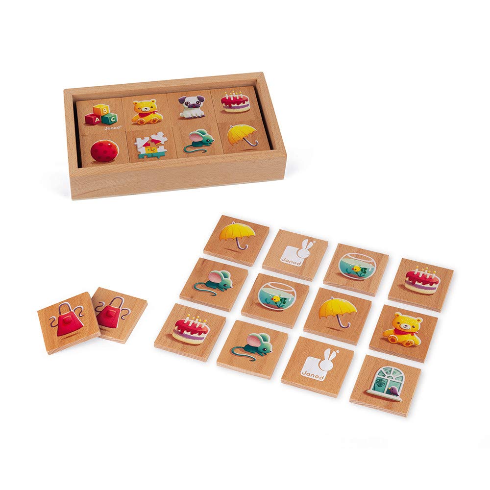 Janod - From 2 Years - Memo 1st Words - FSC Wooden Game - 40 Pieces - Memory and Association Game - 2 to 6 Players - Memorize and Assimilate - J02703