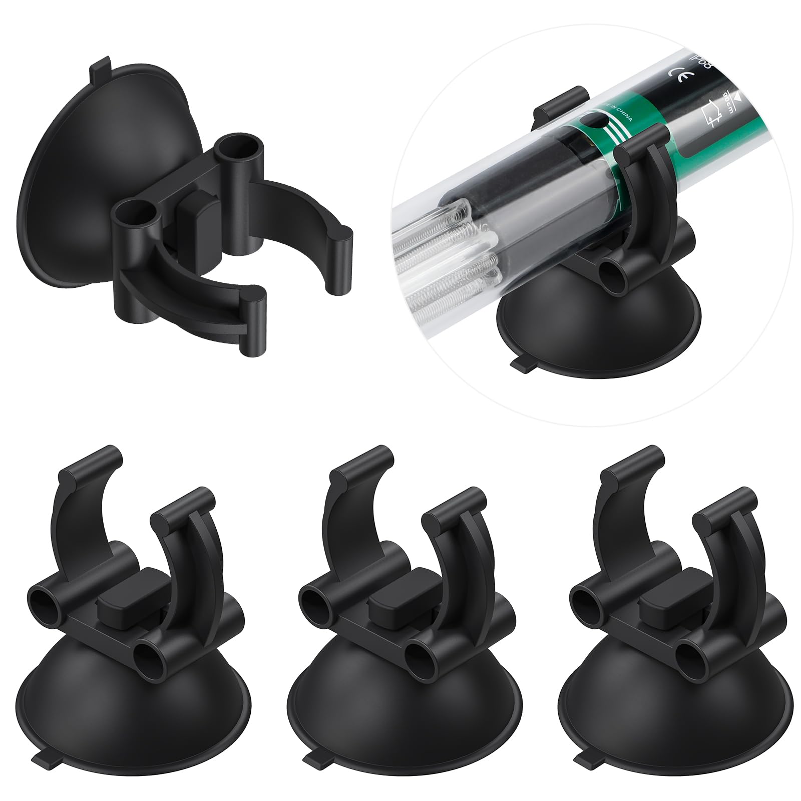 Pawfly Aquarium Heater Suction Cups Suckers with 2.4 cm Clips Black Standard Heating Rod Holders Clamps for Fish Tanks (Not For Airline Tubing), 12 Pack