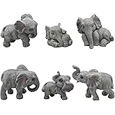 Pinenjoy 6Pcs Realistic Mini Elephant Figurines Small Elephant Statues Miniature Resin Animal Cake Toppers for Home Office Car Interior Micro Landscape Zen Garden Decor