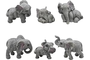 Pinenjoy 6Pcs Realistic Mini Elephant Figurines Small Elephant Statues Miniature Resin Animal Cake Toppers for Home Office Car Interior Micro Landscape Zen Garden Decor