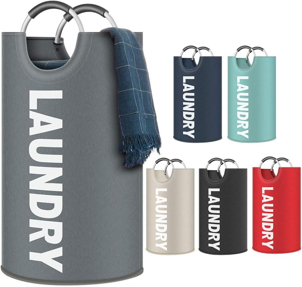 UOON Große Faltbare Wäschekörbe 82L, CollapsFabric WäscheWäsche Hamper, Faltbare Stoff Wäschesammler, zusammenklappbar Kleidung Tasche, Waschen Abfalleimer,Wäschesack Reise Wäschetonne (Dunkelgrau)