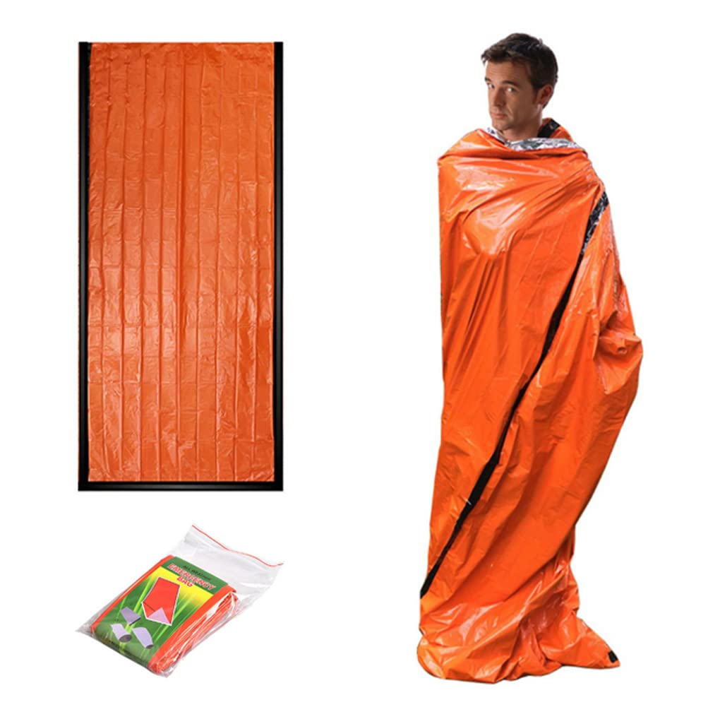 YJZQ Extra Long Emergency Sleeping Bag Sack PE Aluminium Film Reusable Thermal Waterproof Survival Bivvy Bag Rescue Blanket for Outdoor Hiking Camping, Orange