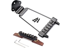 Ogdni 6 String Guitar Trapeze Tailpiece Bridge and Roller Tune-O-Matic Saddle Bridge for Jazz Archtop Guitar Replacement (black)