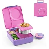OmieBox Bento Box for Kids - Insulated Bento Lunch Box with Leak Proof Vacuum Insulated Food Jar - 3 Compartments, Two Temperature Zones (Unicorn Pink)