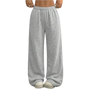 Verdusa Girl's Elastic Waist Sweatpants Wide Leg Casual Pants with Pockets Fitness Clothing