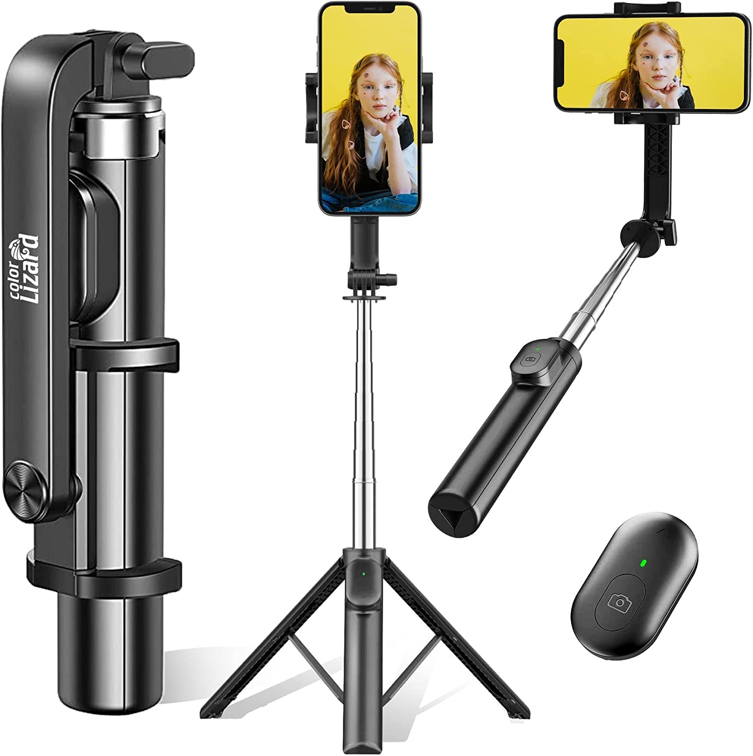 Colorlizard 39" Selfie Stick Tripod with Remote, Cellphone Tripod Stand, 6 in 1 Wireless Bluetooth Portable Selfie Stick for iOS & Android Devices for iPhone, Travel Accessories.