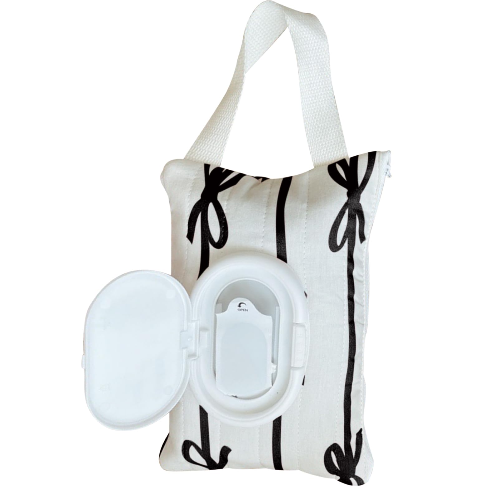 Photo 1 of AGLOO Bow Baby Wipes Dispenser - Portable Wet Tissue Storage Bag for Travel, Refillable Diaper Wipe Holder for Car and Stroller – Reusable Hanging Wet Wipe Pouch (Black-White)