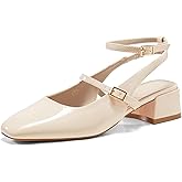 Coutgo Womens Mary Jane Chunky Low Heels Closed Square Toe Ankle Strap Pumps Wedding Party Dress Shoes