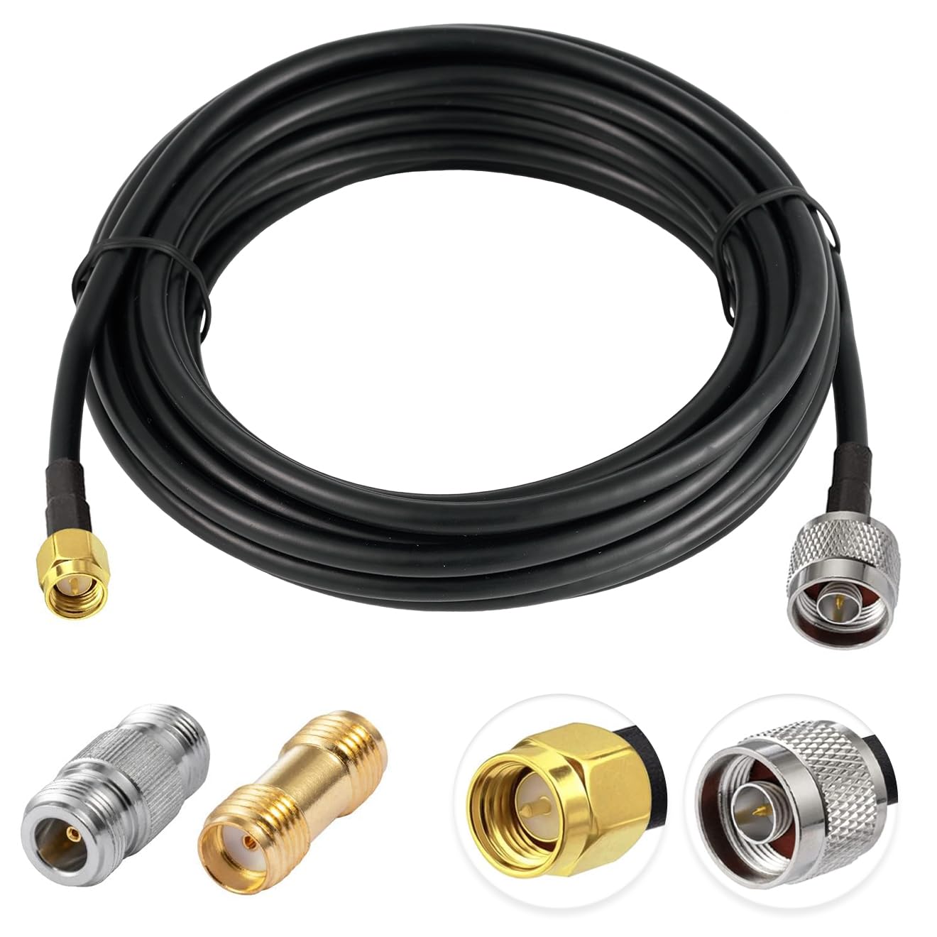 Vecys N to SMA Jumper N Male to SMA Male Low Loss Coaxial Cable RG58 16.4FT/5M + 2PCS Adapters Kit for 3G 4G 5G LTE Antenna Ham Radio GPS WiFi