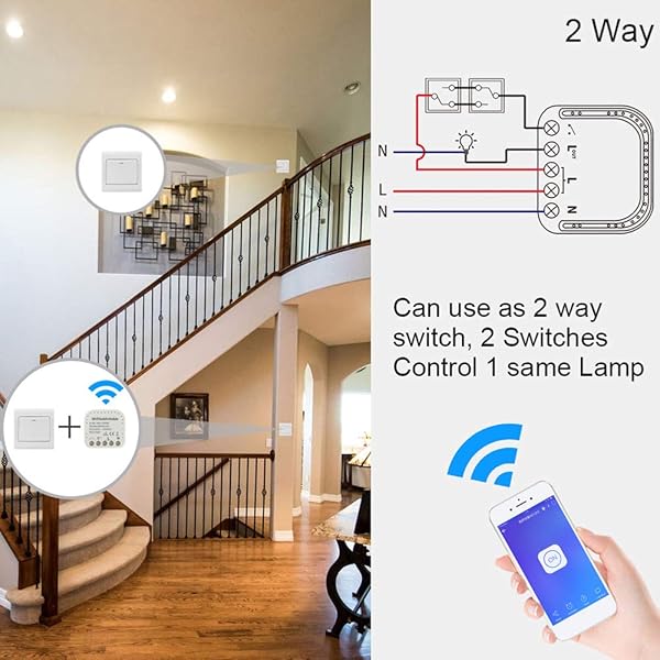 Lepeuxi Mini WiFi Smart Light Switch Mdulo de Interruptor de Bricolaje de 2 vas eWeLink App Control Remoto Compatible con Alexa Google HomeNest IFTTT