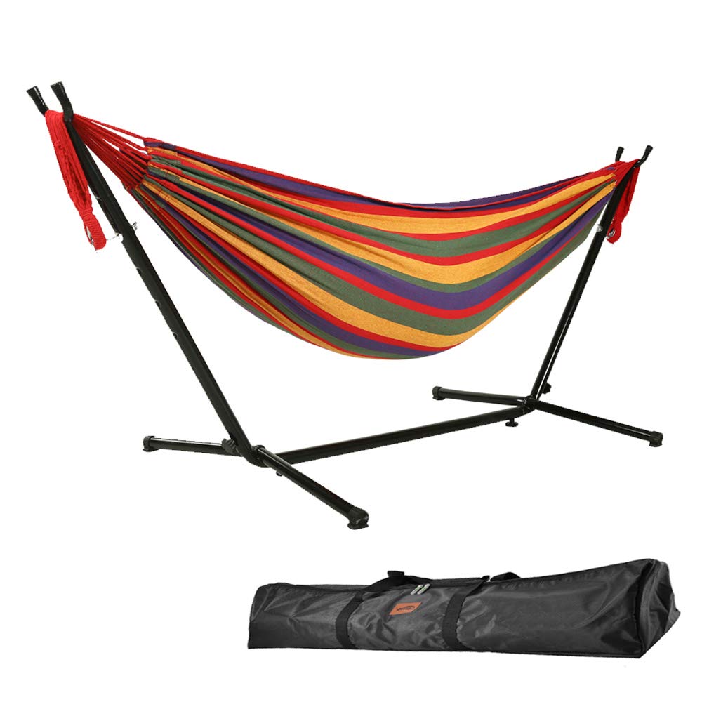 Goutime 9Ft Double Hammock with Detachable Stand,550 Pound Capacity, Includes Portable Carrying Bag Perfect for Indoor Outdoor Patio, Deck, Yard,Balcony (Red)