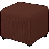 Easy-Going Stretch Square Ottoman Cover Folding Storage Stool Furniture Protector Soft Slipcover with Elastic Bottom (15x15x1