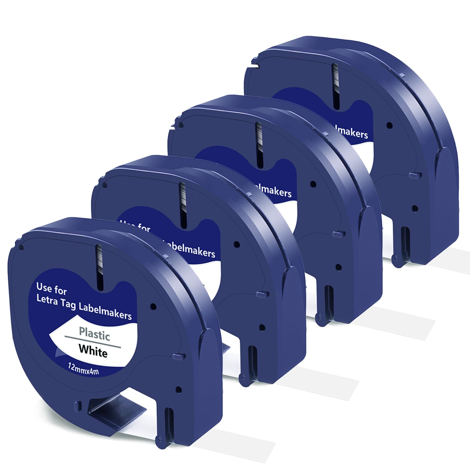 4-Pack Replacement for Dymo LetraTag Tape LT 91201 91221 12mm x 4m, Black on White Label Tapes Compatible with Dymo LetraTag Label Makers LT-100H LT-100T XR