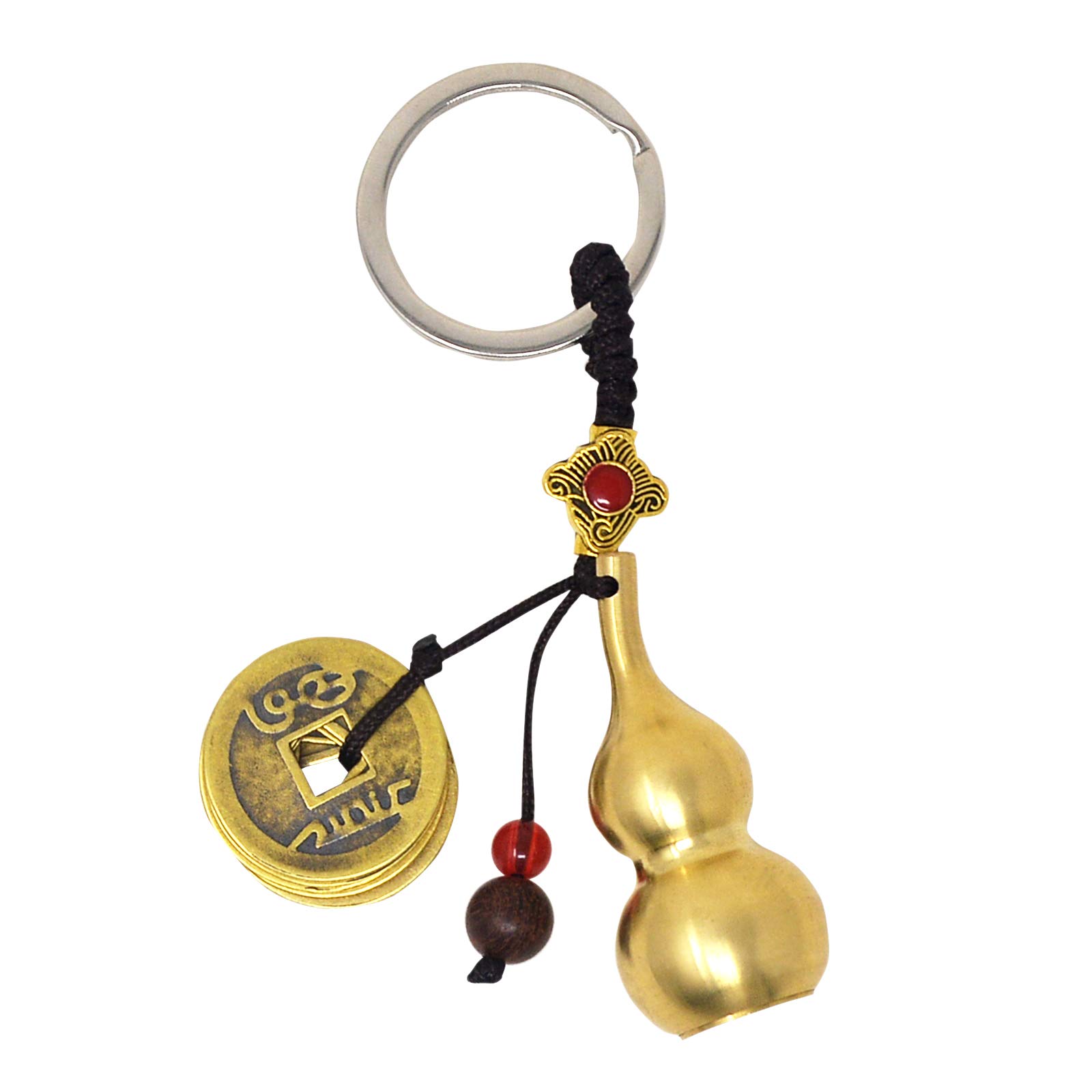 Juanxian Five Emperor Money Copper Pumpkin Keychain Pendant with Brass Coins and Wu Lou Pumpkin Calabass with Blessing Paper W4349