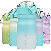 BJPKPK 14oz Insulated Water Bottle with Straw Stainless Steel Double Wall Water Bottles BPA Free Leak Proof Thermal Flask with Lockable Flip Lid and Soft Silicone Spout,Sea Salt