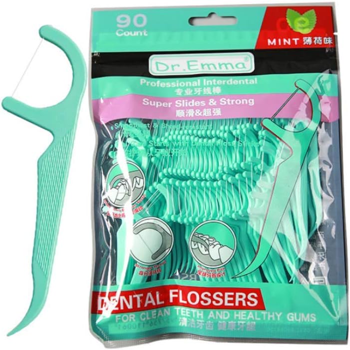 90 Premium Dental Floss Stick Mint Flavour, Strong No Shred