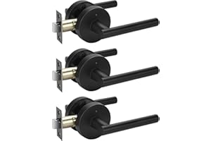 Haidms 3 Packs Matte Black Heavy Duty Door Handle Interior,Privacy Door Lever Handle, Bathroom Door Handles Interior, Modern Bedroom Door Handle