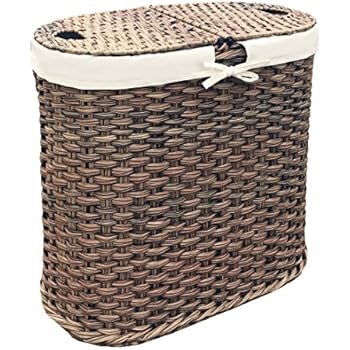 Seville Classics Handwoven Oval Double Laundry Hamper, Original 18-Inch, Mocha