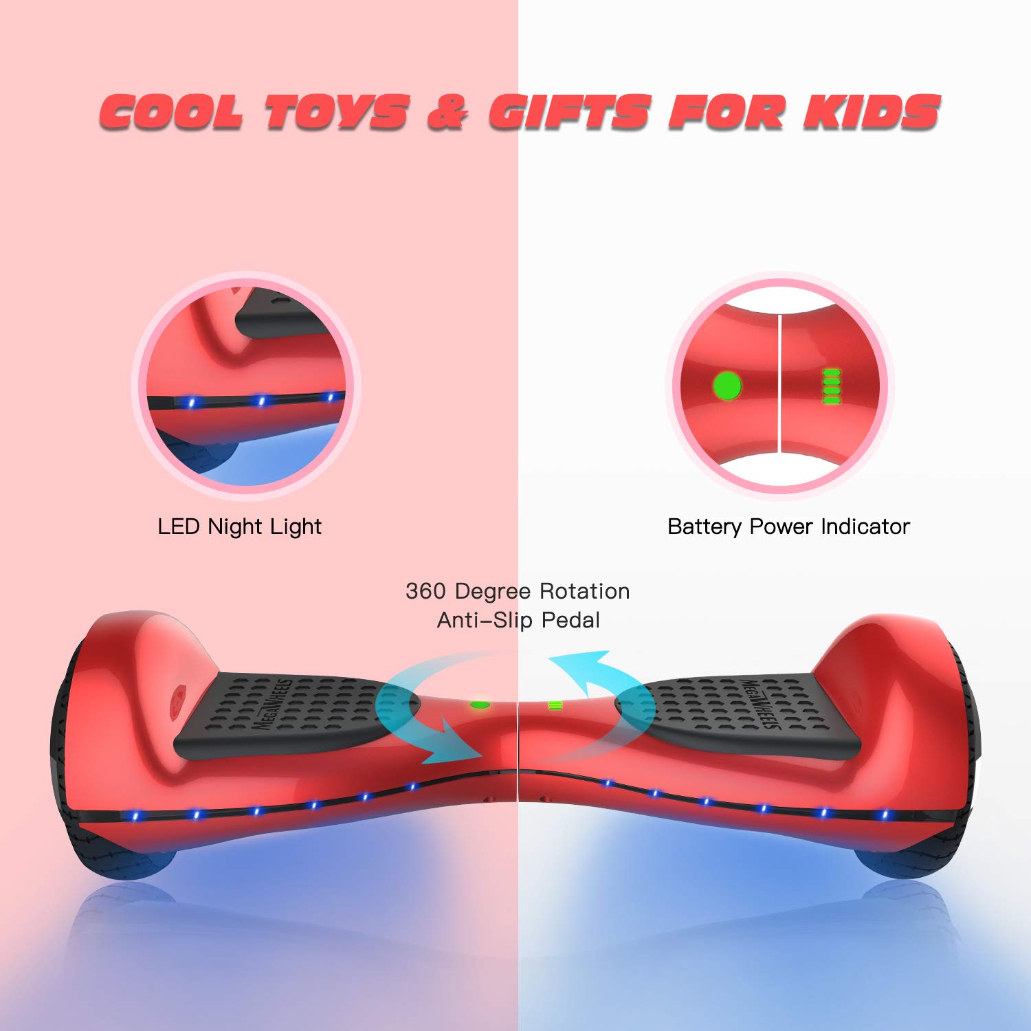 MEGAWHEELS Smart Hoverboard - UL Certified Safety Battery, Build-in Bluetooth Speaker & Led Lights Self-Balancing Hover Board